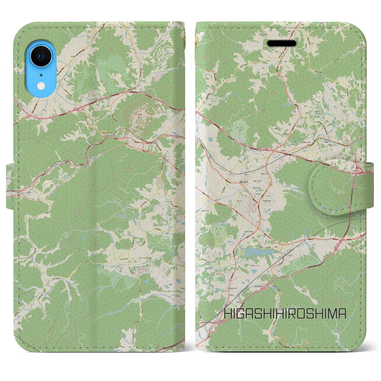 【東広島】地図柄iPhoneケース（手帳両面タイプ・ナチュラル）iPhone XR 用
