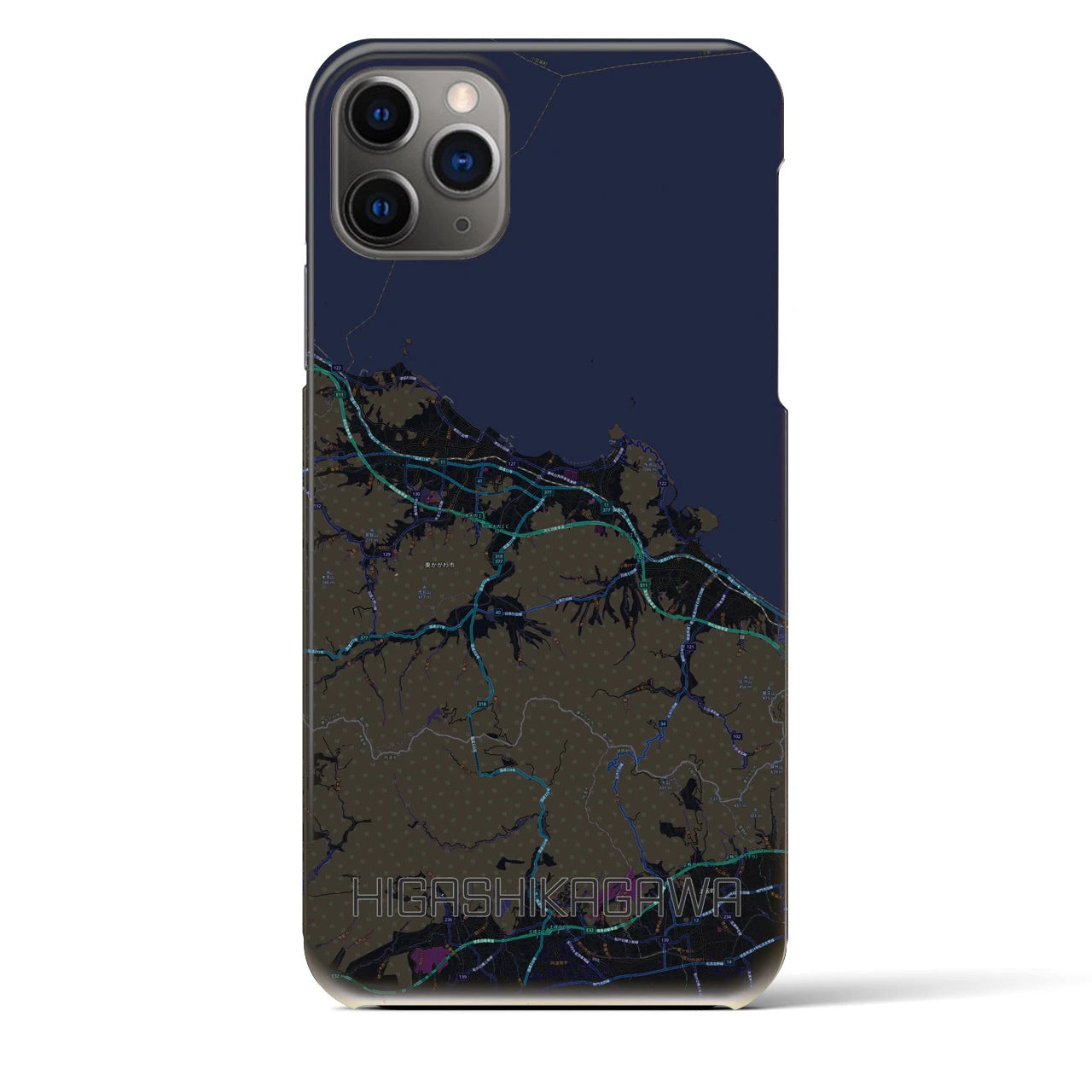 【東かがわ】地図柄iPhoneケース（バックカバータイプ・ブラック）iPhone 11 Pro Max 用