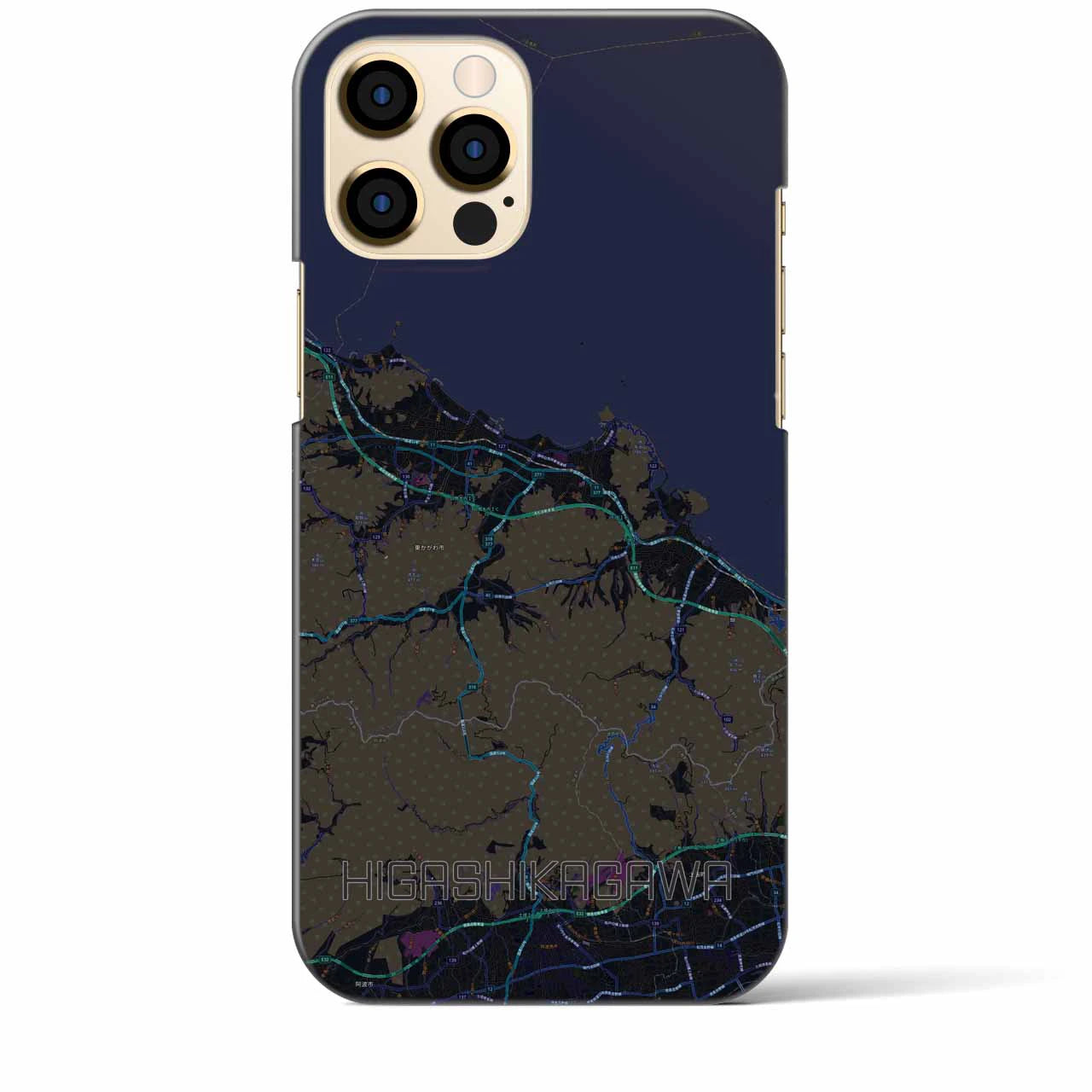 【東かがわ】地図柄iPhoneケース（バックカバータイプ・ブラック）iPhone 12 Pro Max 用