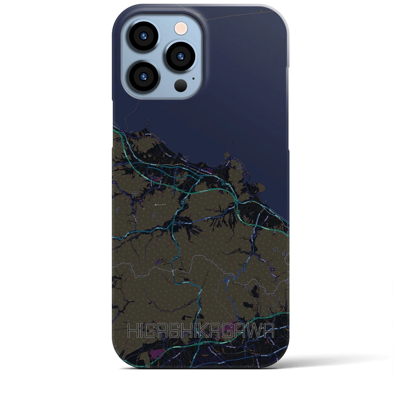 【東かがわ】地図柄iPhoneケース（バックカバータイプ・ブラック）iPhone 13 Pro Max 用