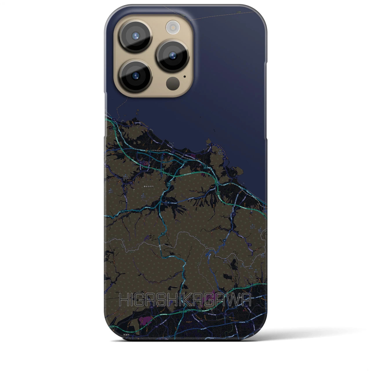 【東かがわ】地図柄iPhoneケース（バックカバータイプ・ブラック）iPhone 14 Pro Max 用