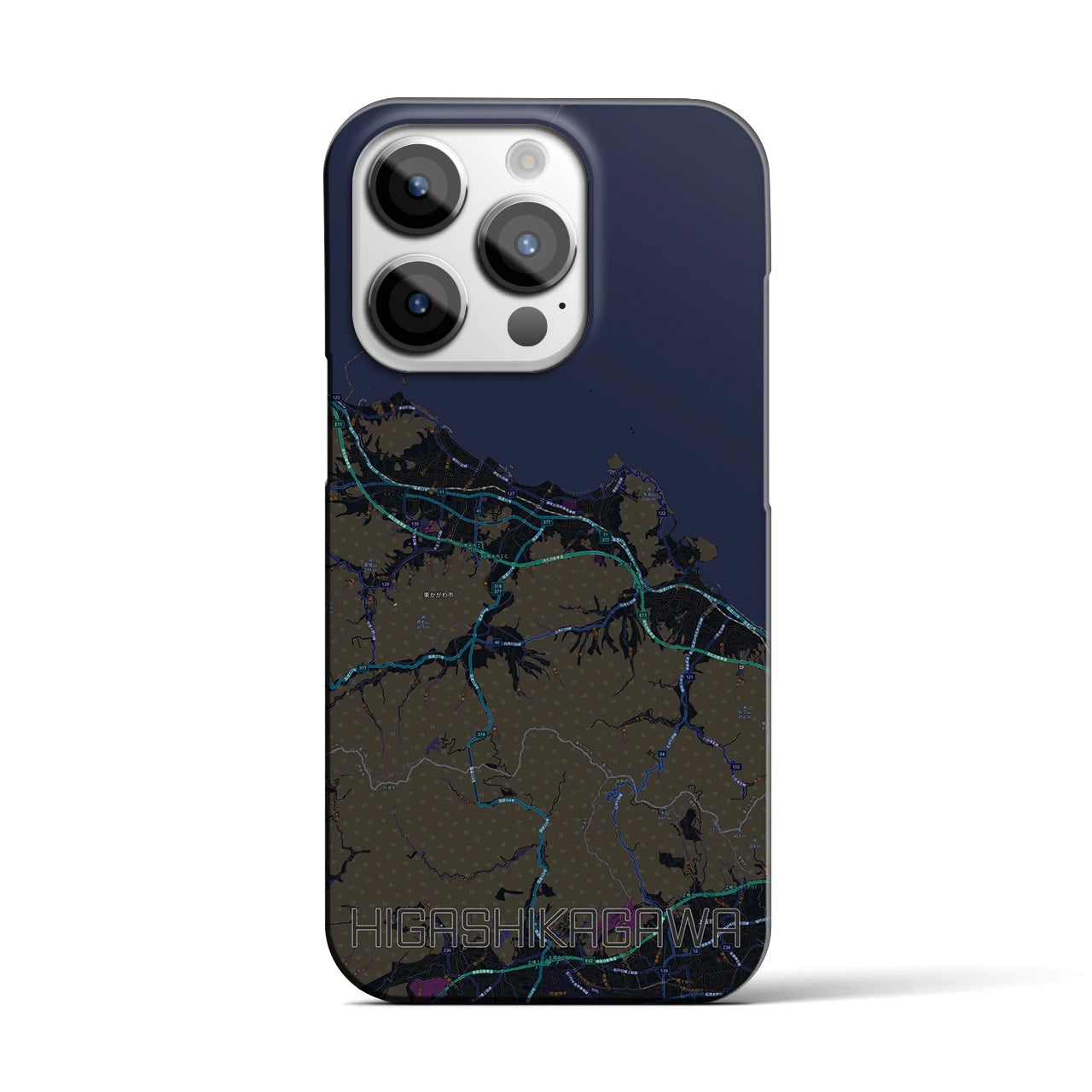 【東かがわ】地図柄iPhoneケース（バックカバータイプ・ブラック）iPhone 14 Pro 用