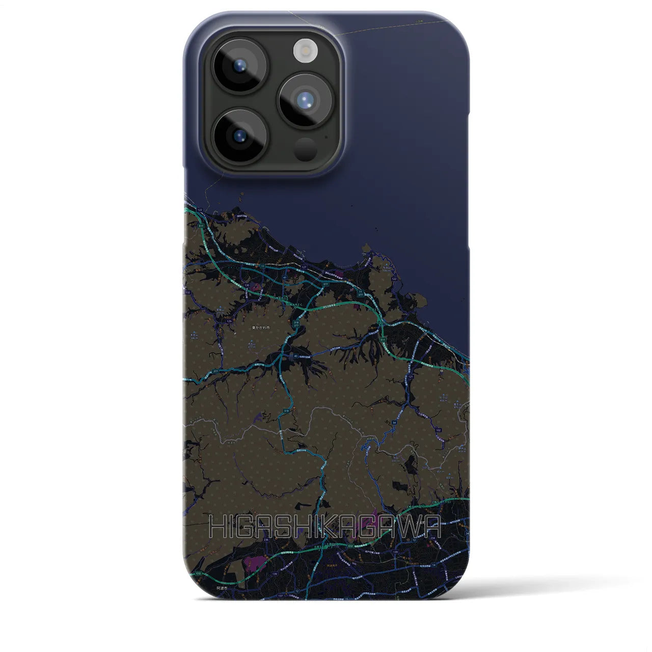 【東かがわ】地図柄iPhoneケース（バックカバータイプ・ブラック）iPhone 15 Pro Max 用