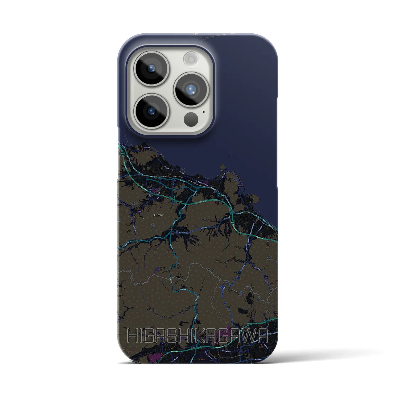 【東かがわ】地図柄iPhoneケース（バックカバータイプ・ブラック）iPhone 15 Pro 用