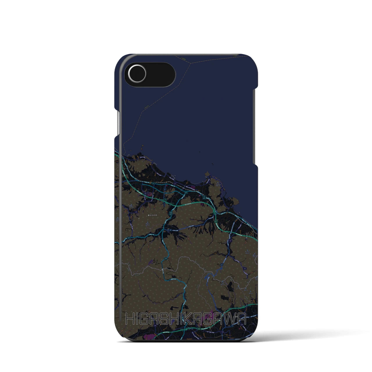 【東かがわ】地図柄iPhoneケース（バックカバータイプ・ブラック）iPhone SE（第3 / 第2世代） / 8 / 7 / 6s / 6 用
