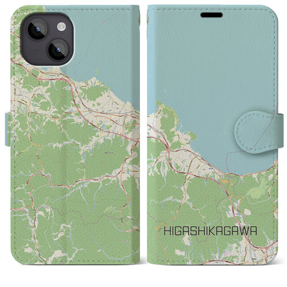 【東かがわ（香川県）】地図柄iPhoneケース（手帳タイプ）ナチュラル・iPhone 14 Plus 用