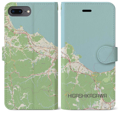 【東かがわ（香川県）】地図柄iPhoneケース（手帳タイプ）ナチュラル・iPhone 8Plus /7Plus / 6sPlus / 6Plus 用