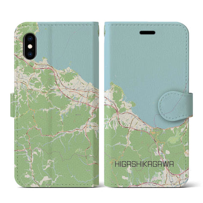 【東かがわ（香川県）】地図柄iPhoneケース（手帳タイプ）ナチュラル・iPhone XS / X 用