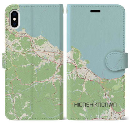 【東かがわ（香川県）】地図柄iPhoneケース（手帳タイプ）ナチュラル・iPhone XS Max 用
