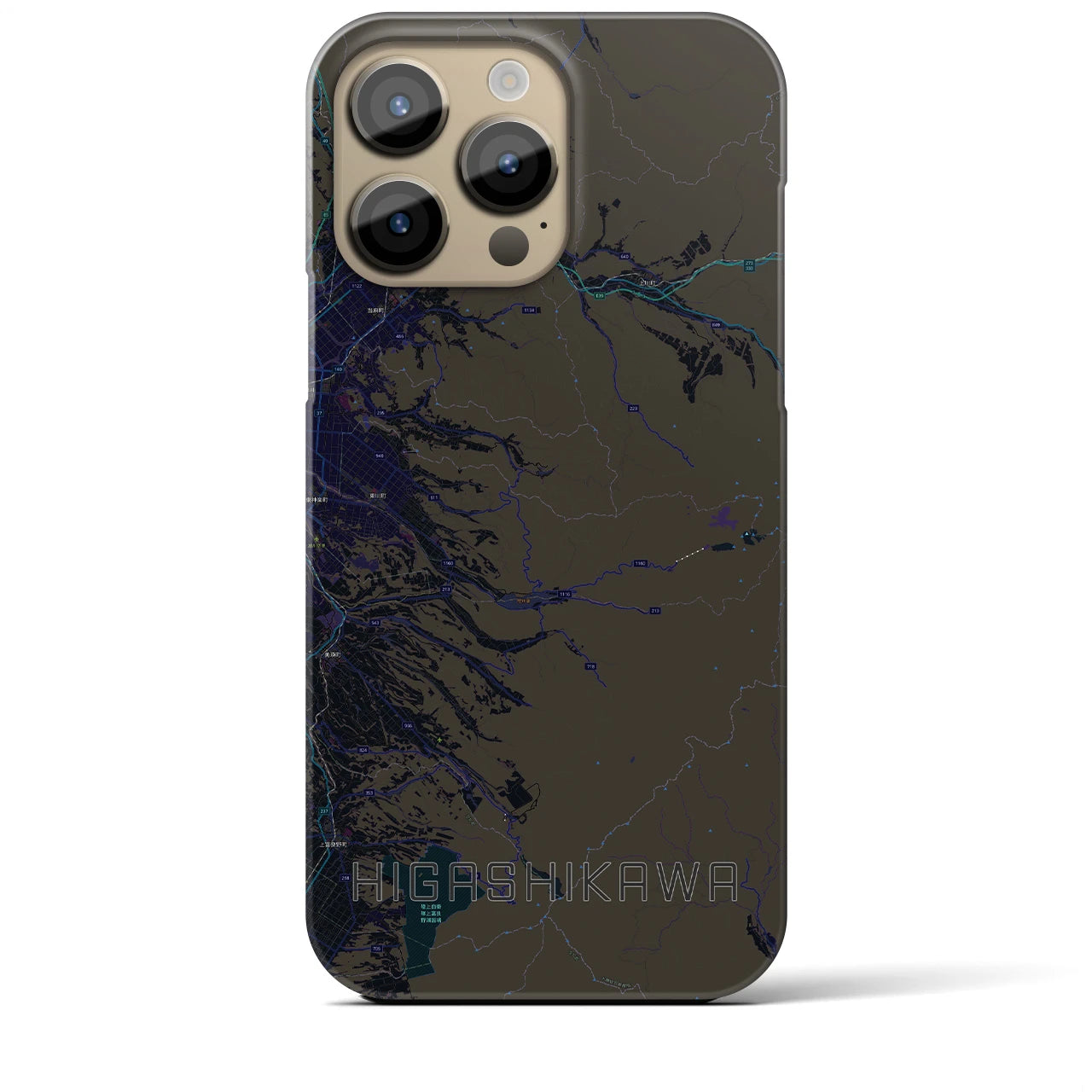 【東川】地図柄iPhoneケース（バックカバータイプ・ブラック）iPhone 14 Pro Max 用