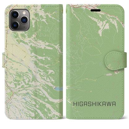 【東川（北海道）】地図柄iPhoneケース（手帳タイプ）ナチュラル・iPhone 11 Pro Max 用