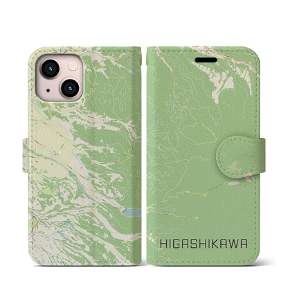 【東川（北海道）】地図柄iPhoneケース（手帳タイプ）ナチュラル・iPhone 13 mini 用