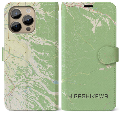 【東川（北海道）】地図柄iPhoneケース（手帳タイプ）ナチュラル・iPhone 14 Pro Max 用