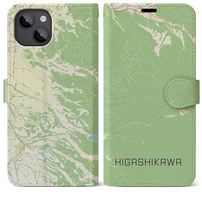 【東川（北海道）】地図柄iPhoneケース（手帳タイプ）ナチュラル・iPhone 14 Plus 用