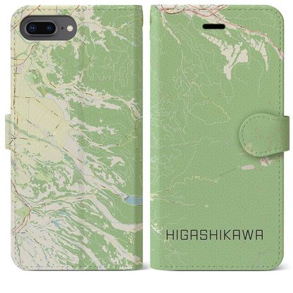 【東川（北海道）】地図柄iPhoneケース（手帳タイプ）ナチュラル・iPhone 8Plus /7Plus / 6sPlus / 6Plus 用