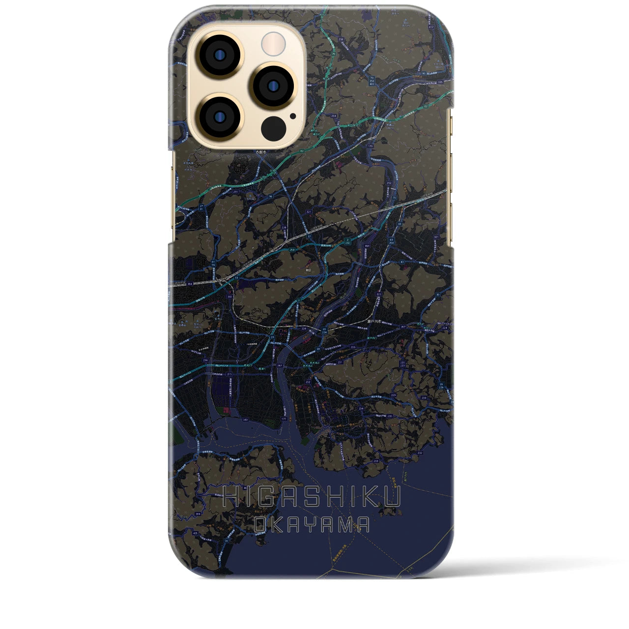 【東区（岡山市）】地図柄iPhoneケース（バックカバータイプ・ブラック）iPhone 12 Pro Max 用