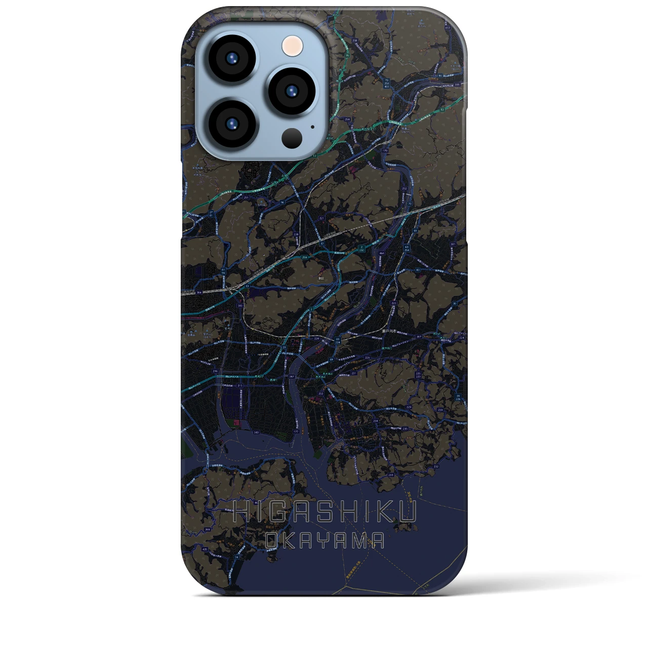 【東区（岡山市）】地図柄iPhoneケース（バックカバータイプ・ブラック）iPhone 13 Pro Max 用