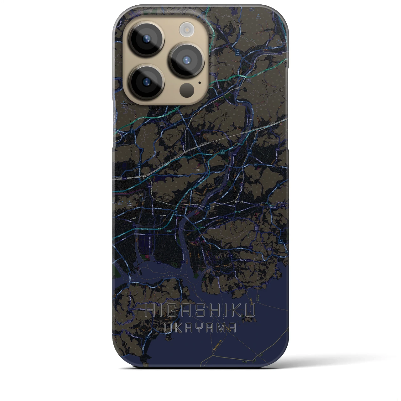 【東区（岡山市）】地図柄iPhoneケース（バックカバータイプ・ブラック）iPhone 14 Pro Max 用