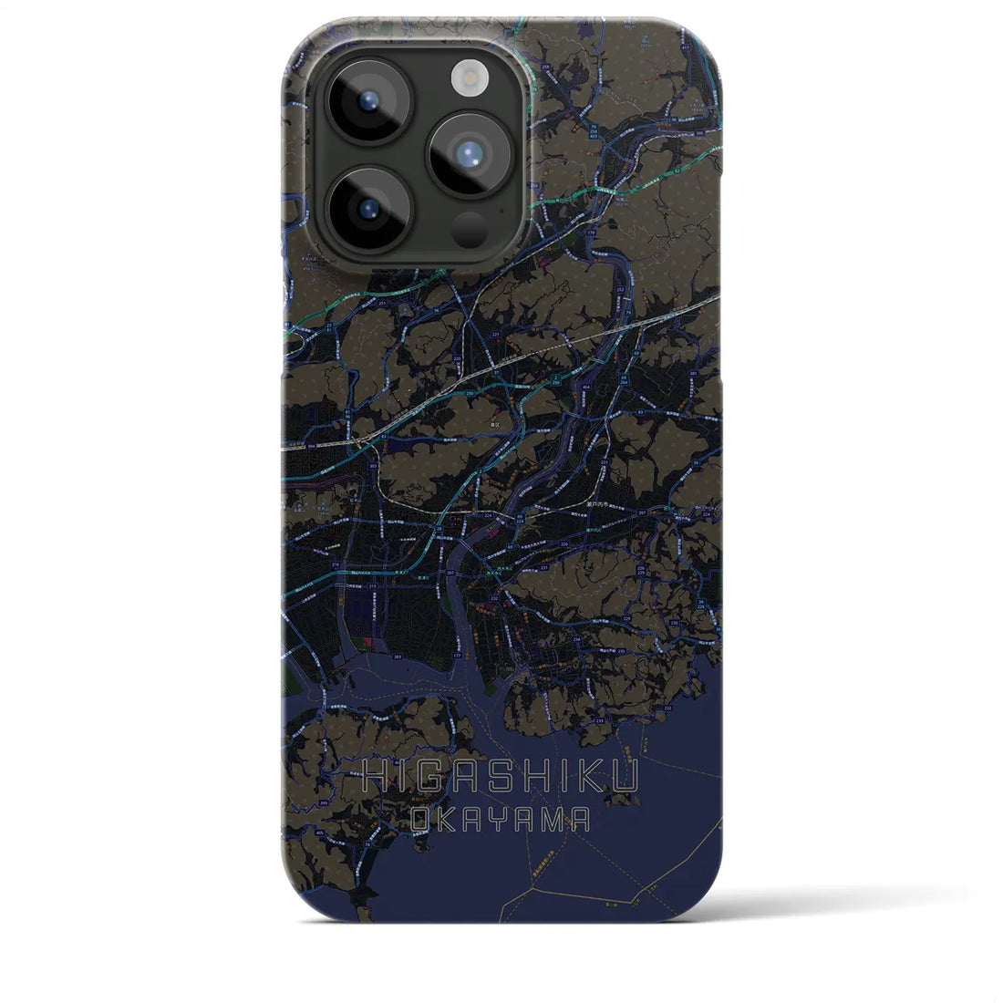 【東区（岡山市）】地図柄iPhoneケース（バックカバータイプ・ブラック）iPhone 15 Pro Max 用