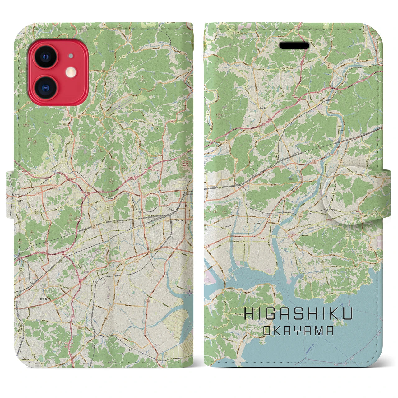 【東区（岡山市）】地図柄iPhoneケース（手帳両面タイプ・ナチュラル）iPhone 11 用