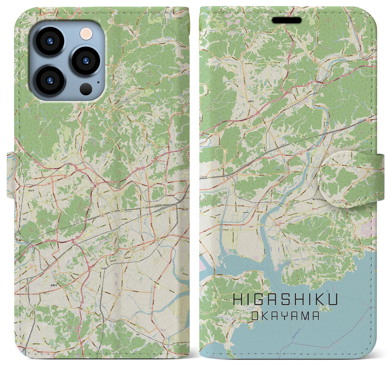 【東区（岡山市）】地図柄iPhoneケース（手帳両面タイプ・ナチュラル）iPhone 13 Pro Max 用