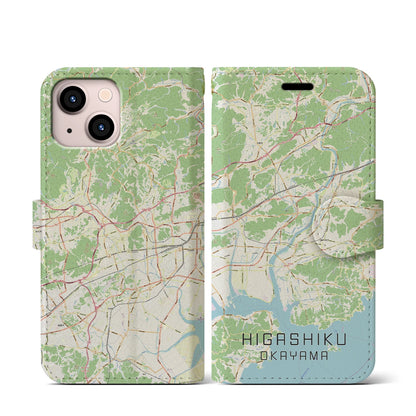 【東区（岡山市）】地図柄iPhoneケース（手帳タイプ）ナチュラル・iPhone 13 mini 用