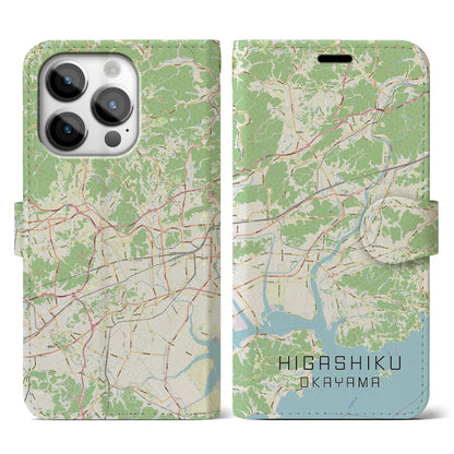 【東区（岡山市）】地図柄iPhoneケース（手帳タイプ）ナチュラル・iPhone 14 Pro 用