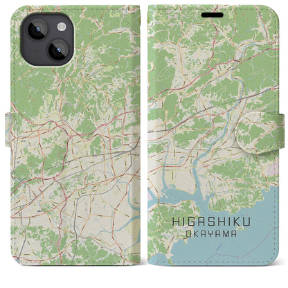 【東区（岡山市）】地図柄iPhoneケース（手帳タイプ）ナチュラル・iPhone 14 Plus 用