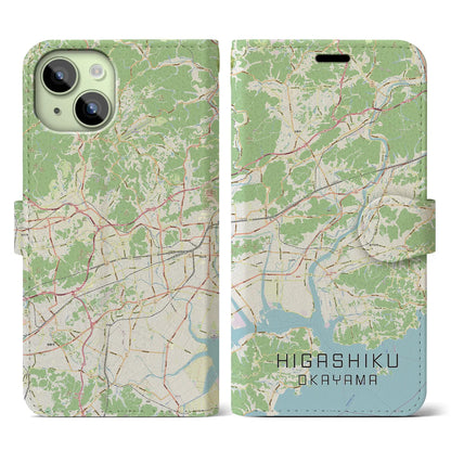 【東区（岡山市）】地図柄iPhoneケース（手帳タイプ）ナチュラル・iPhone 15 用