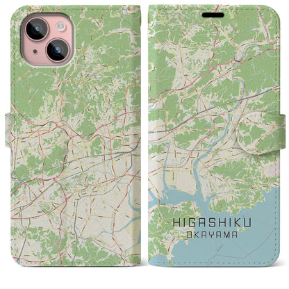 【東区（岡山市）】地図柄iPhoneケース（手帳タイプ）ナチュラル・iPhone 15 Plus 用