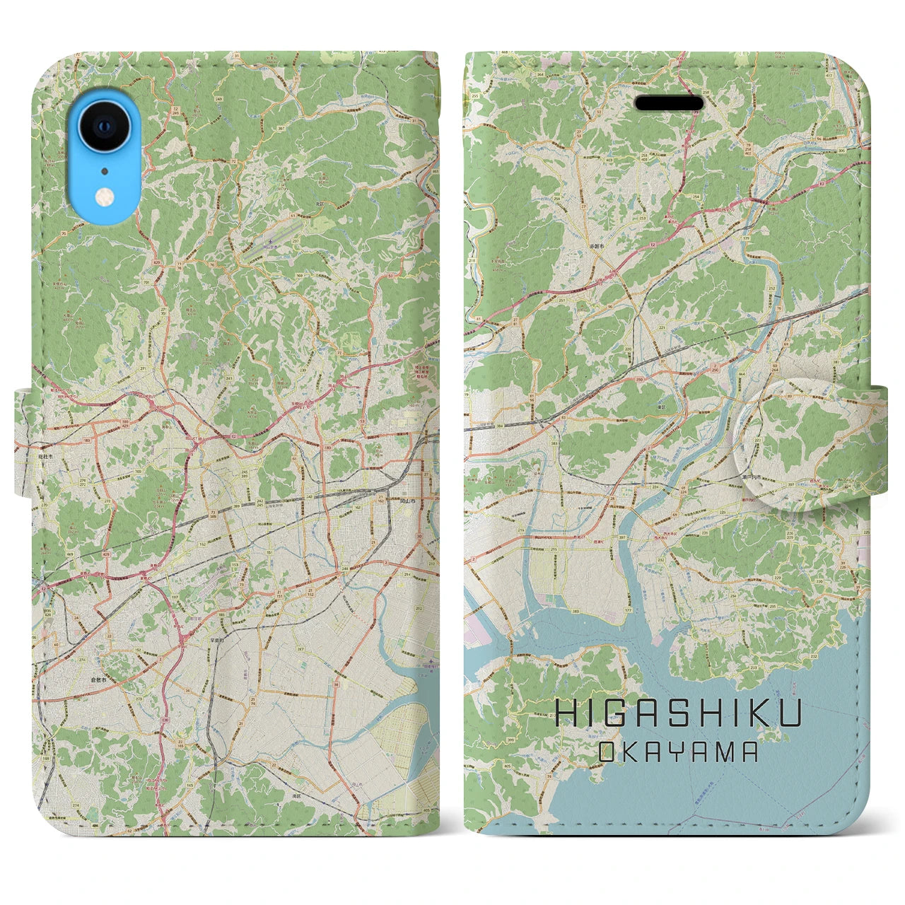 【東区（岡山市）】地図柄iPhoneケース（手帳両面タイプ・ナチュラル）iPhone XR 用