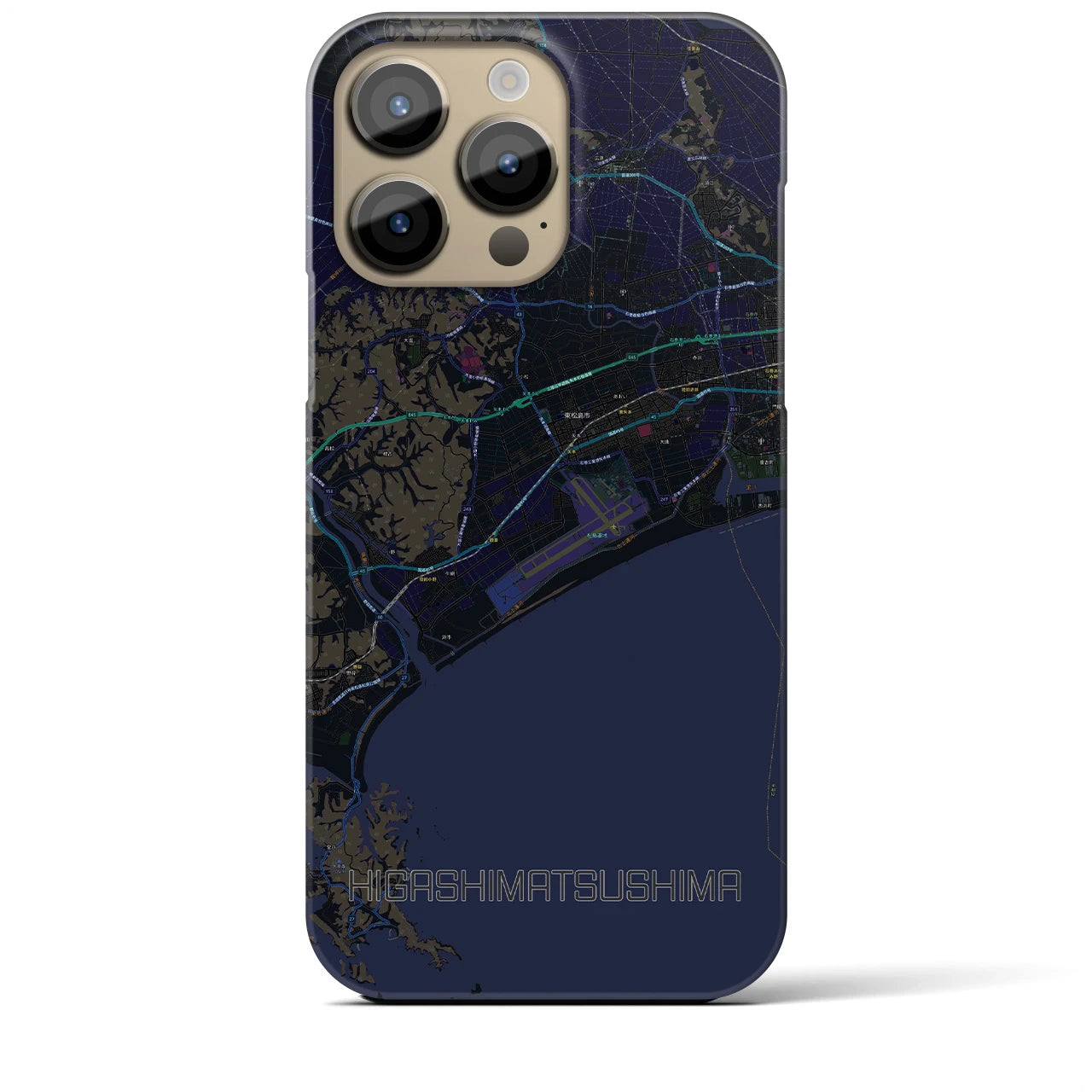 【東松島】地図柄iPhoneケース（バックカバータイプ・ブラック）iPhone 14 Pro Max 用