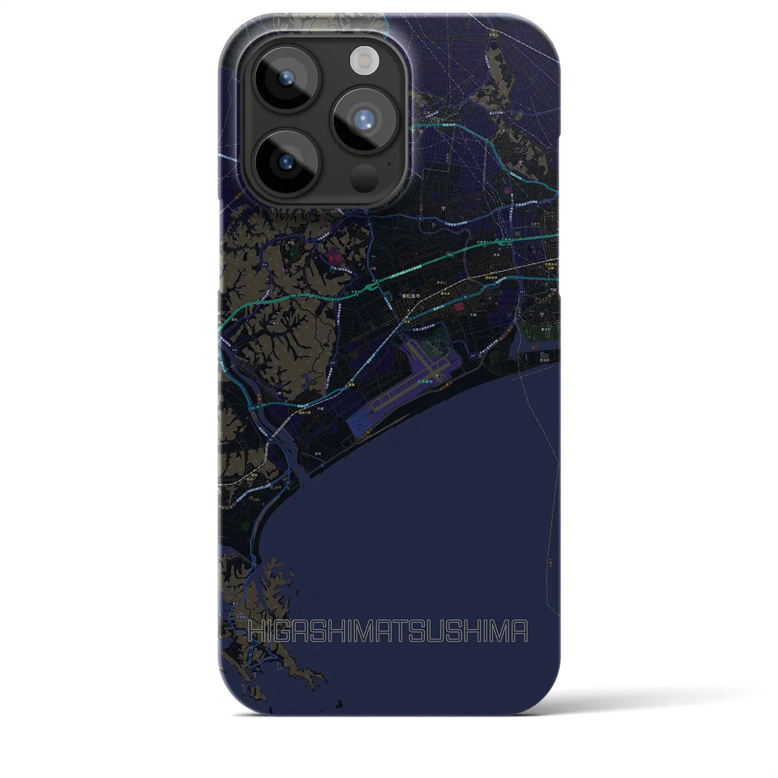 【東松島】地図柄iPhoneケース（バックカバータイプ・ブラック）iPhone 15 Pro Max 用