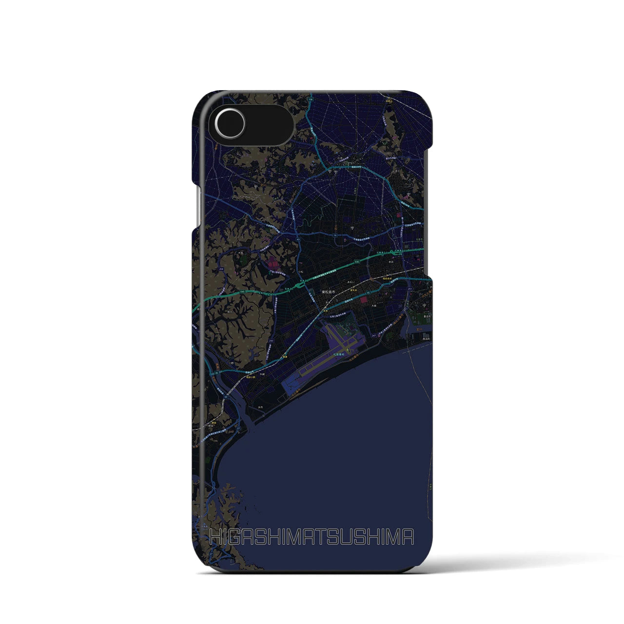 【東松島】地図柄iPhoneケース（バックカバータイプ・ブラック）iPhone SE（第3 / 第2世代） / 8 / 7 / 6s / 6 用