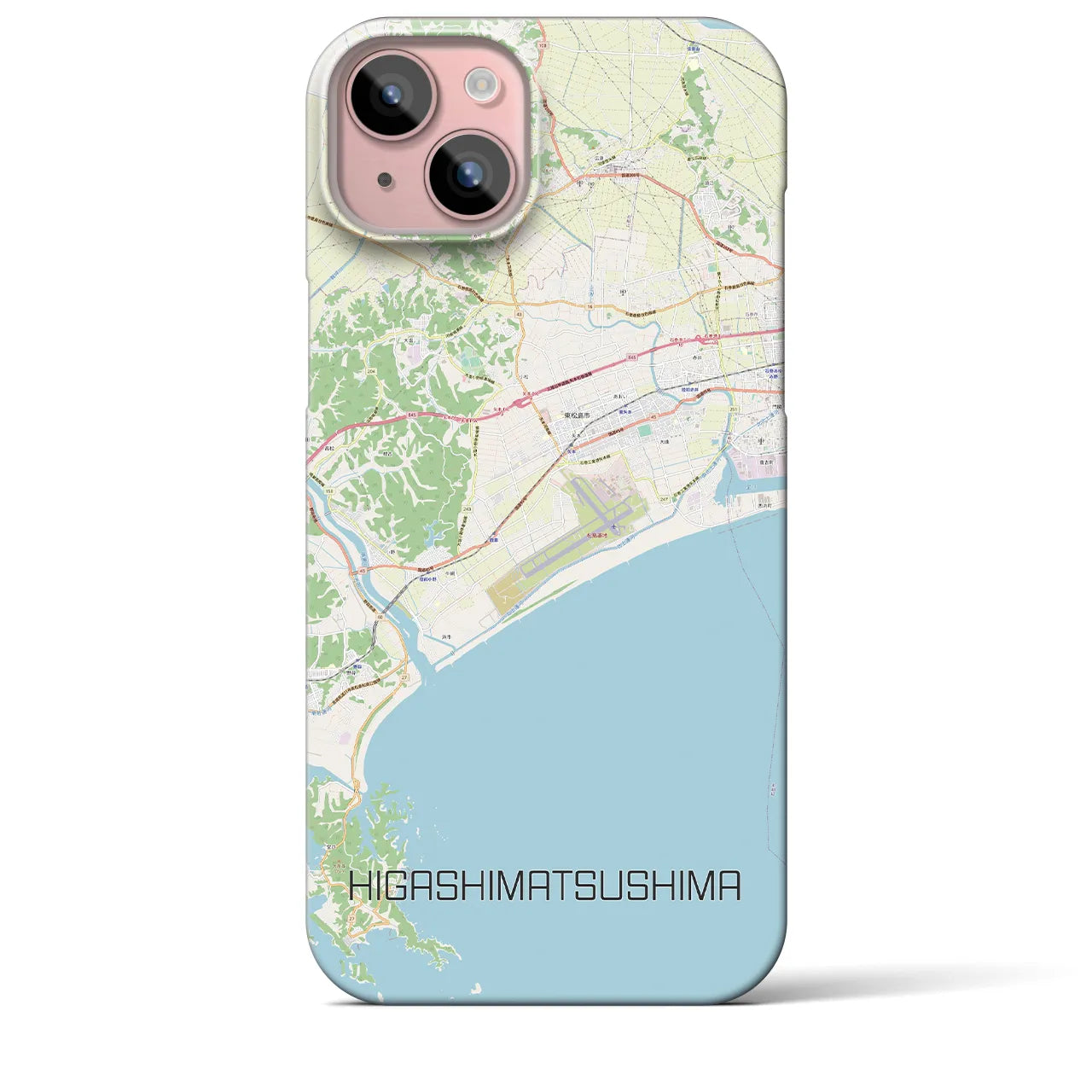 【東松島】地図柄iPhoneケース（バックカバータイプ・ナチュラル）iPhone 15 Plus 用