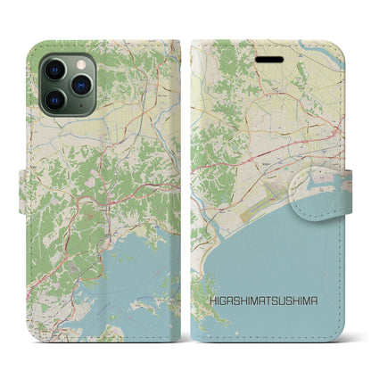 【東松島（宮城県）】地図柄iPhoneケース（手帳タイプ）ナチュラル・iPhone 11 Pro 用