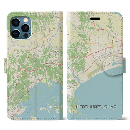 【東松島（宮城県）】地図柄iPhoneケース（手帳タイプ）ナチュラル・iPhone 12 / 12 Pro 用