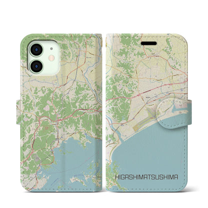 【東松島（宮城県）】地図柄iPhoneケース（手帳タイプ）ナチュラル・iPhone 12 mini 用