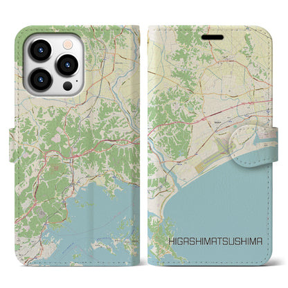 【東松島（宮城県）】地図柄iPhoneケース（手帳タイプ）ナチュラル・iPhone 13 Pro 用