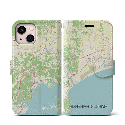 【東松島（宮城県）】地図柄iPhoneケース（手帳タイプ）ナチュラル・iPhone 13 mini 用