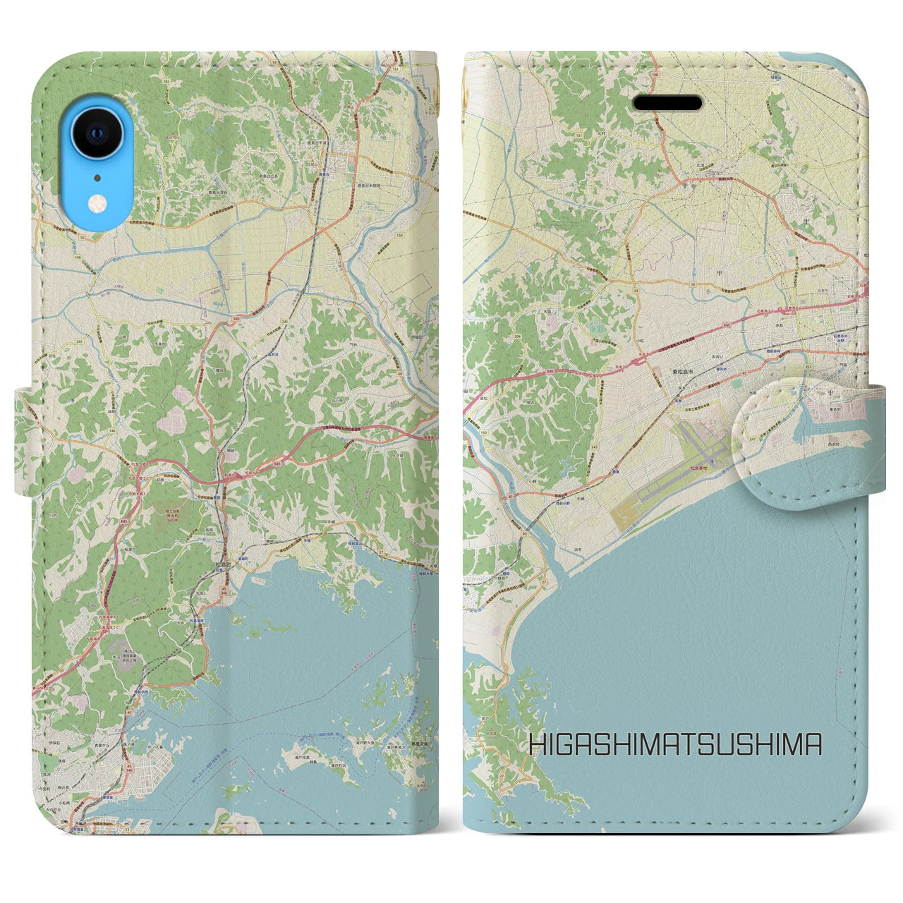 【東松島】地図柄iPhoneケース（手帳両面タイプ・ナチュラル）iPhone XR 用