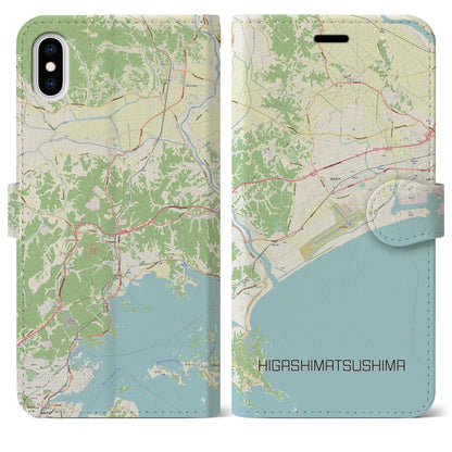 【東松島（宮城県）】地図柄iPhoneケース（手帳タイプ）ナチュラル・iPhone XS Max 用