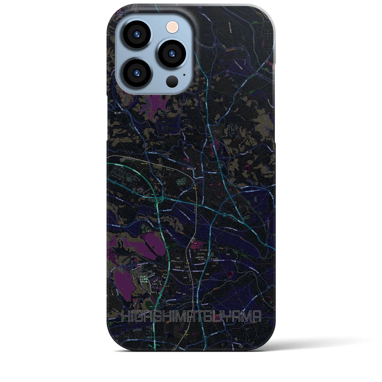 【東松山】地図柄iPhoneケース（バックカバータイプ・ブラック）iPhone 13 Pro Max 用
