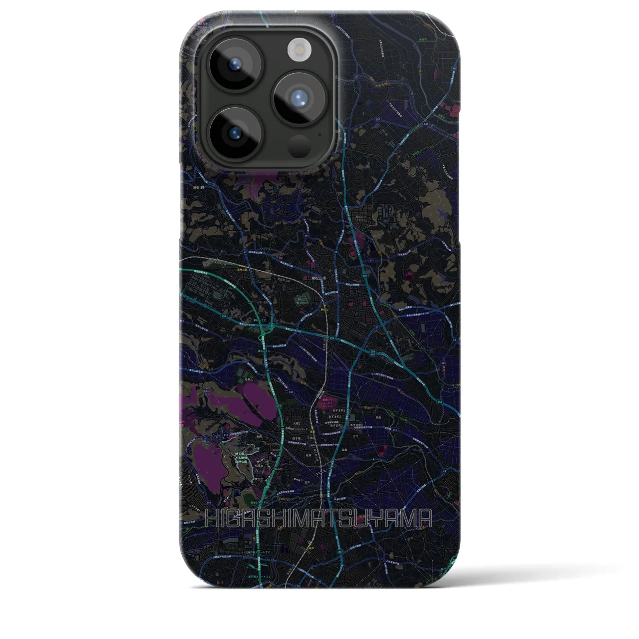 【東松山】地図柄iPhoneケース（バックカバータイプ・ブラック）iPhone 15 Pro Max 用
