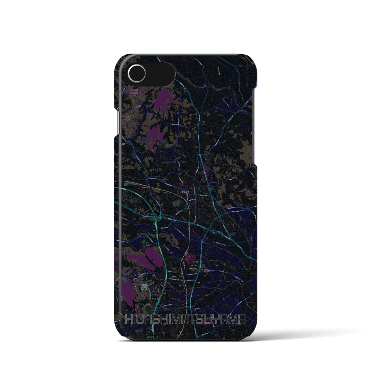 【東松山】地図柄iPhoneケース（バックカバータイプ・ブラック）iPhone SE（第3 / 第2世代） / 8 / 7 / 6s / 6 用