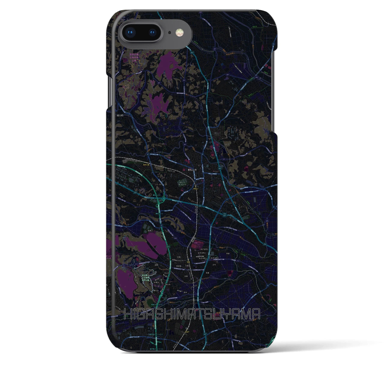 【東松山】地図柄iPhoneケース（バックカバータイプ・ブラック）iPhone 8Plus /7Plus / 6sPlus / 6Plus 用