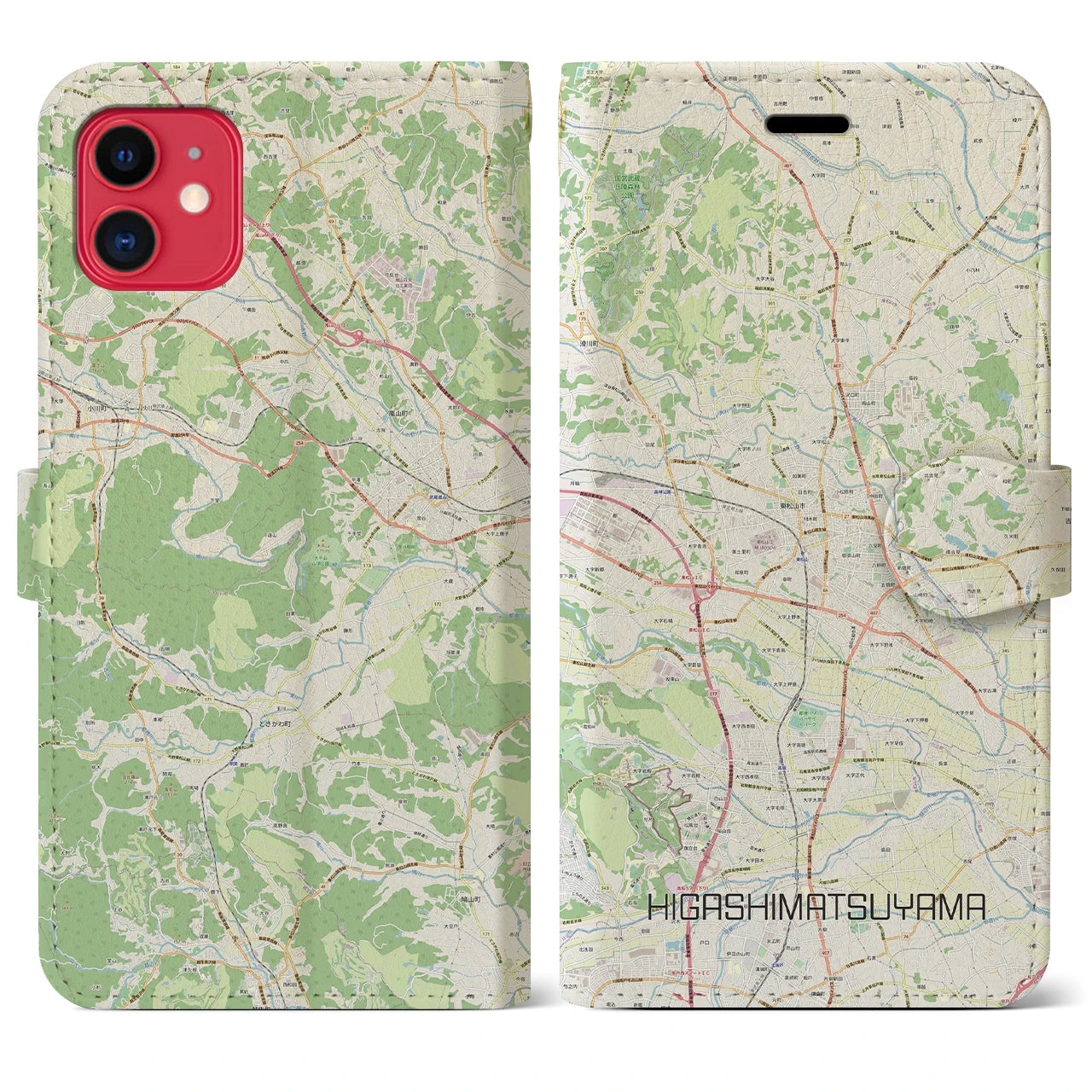【東松山】地図柄iPhoneケース（手帳両面タイプ・ナチュラル）iPhone 11 用