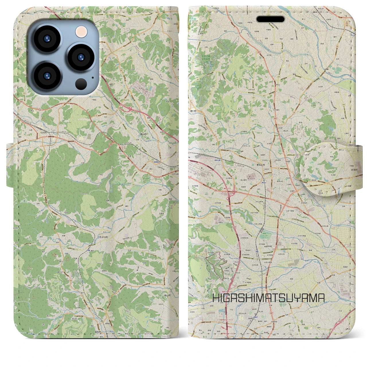 【東松山】地図柄iPhoneケース（手帳両面タイプ・ナチュラル）iPhone 13 Pro Max 用