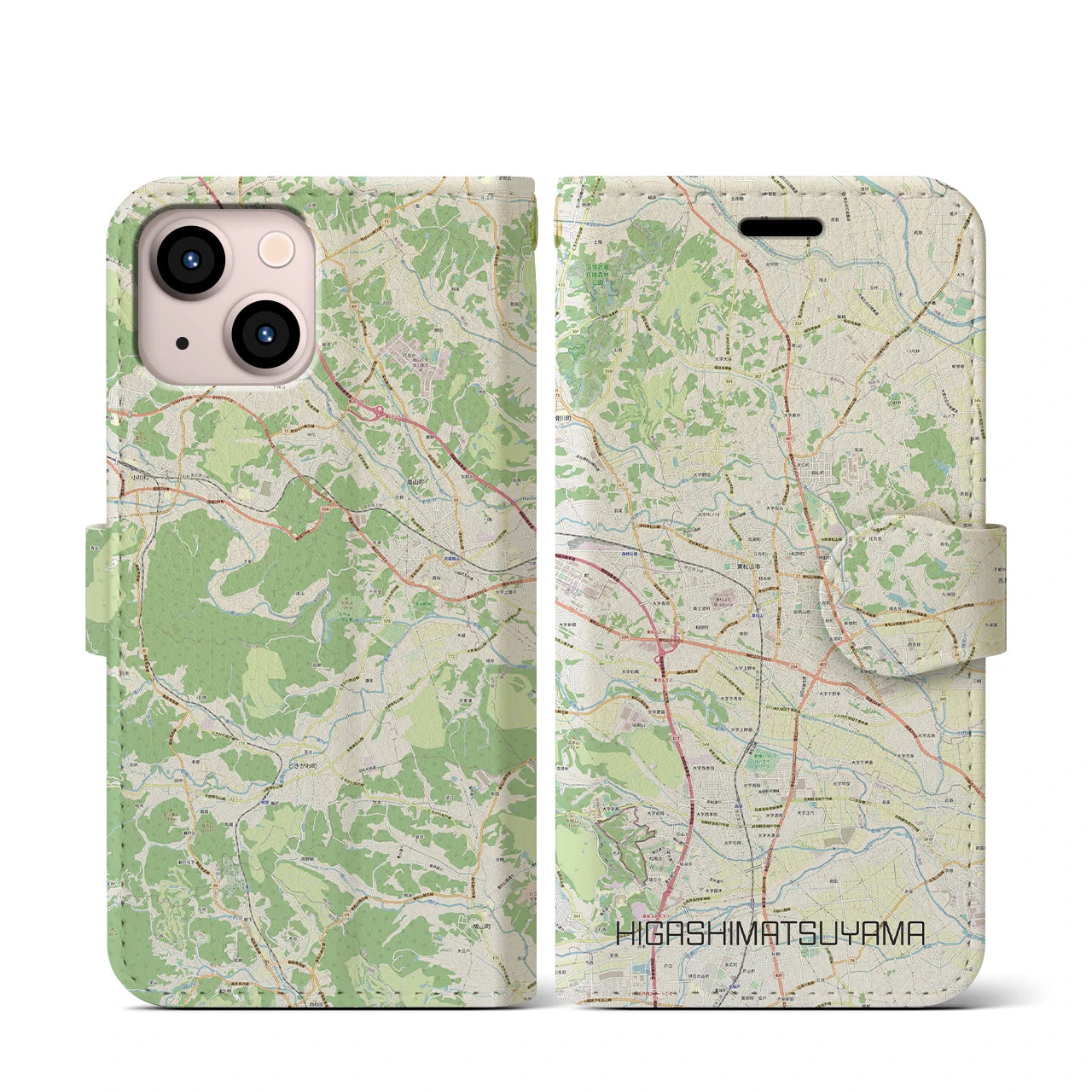 【東松山】地図柄iPhoneケース（手帳両面タイプ・ナチュラル）iPhone 13 mini 用