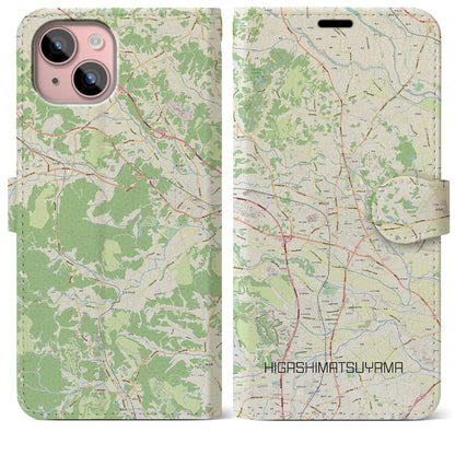 【東松山】地図柄iPhoneケース（手帳両面タイプ・ナチュラル）iPhone 15 Plus 用